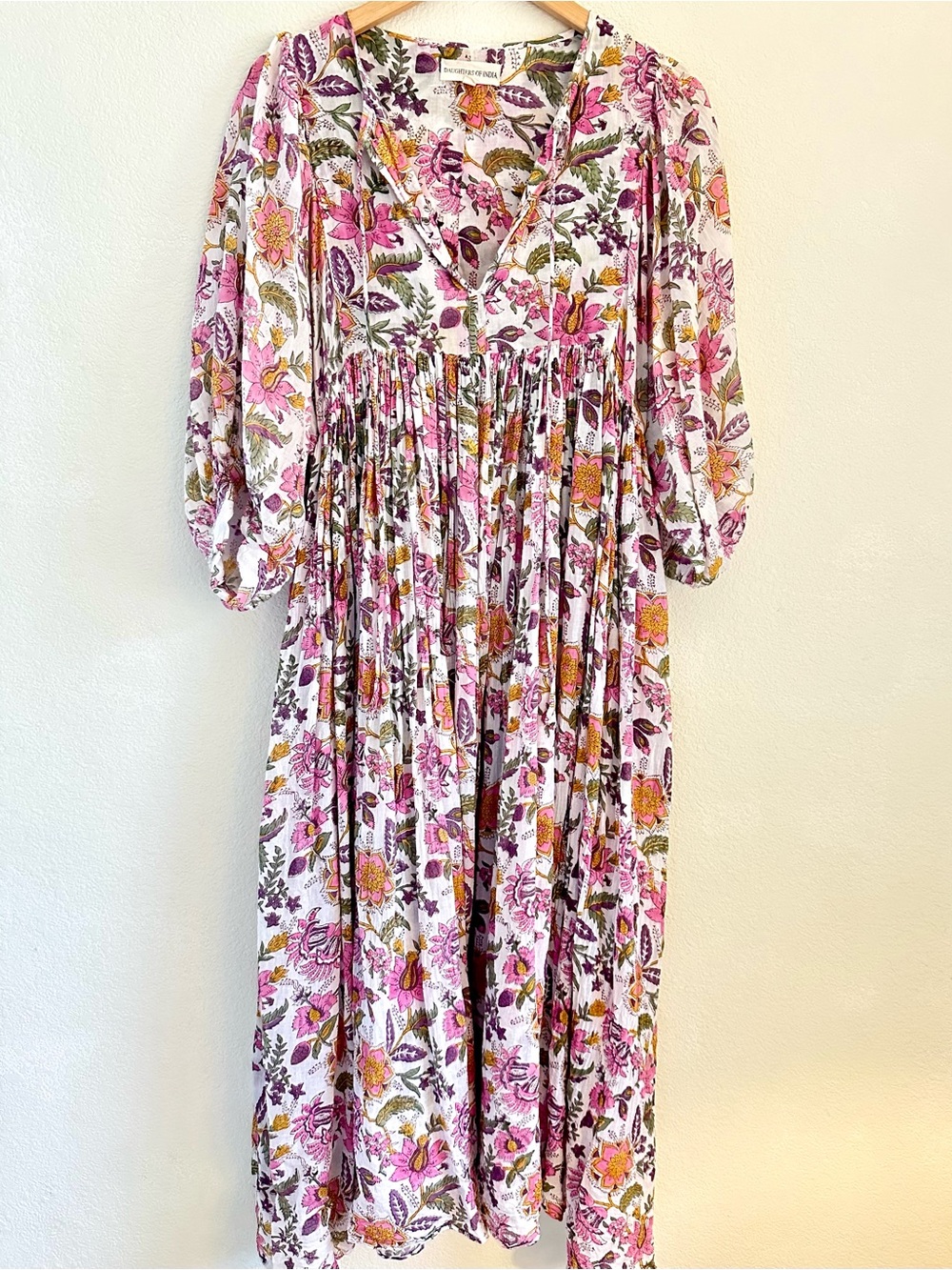 Daughters of India Kyra Maxi Dress Fuchsia Bloom Pink Floral M EUC - Picture 8 of 11
